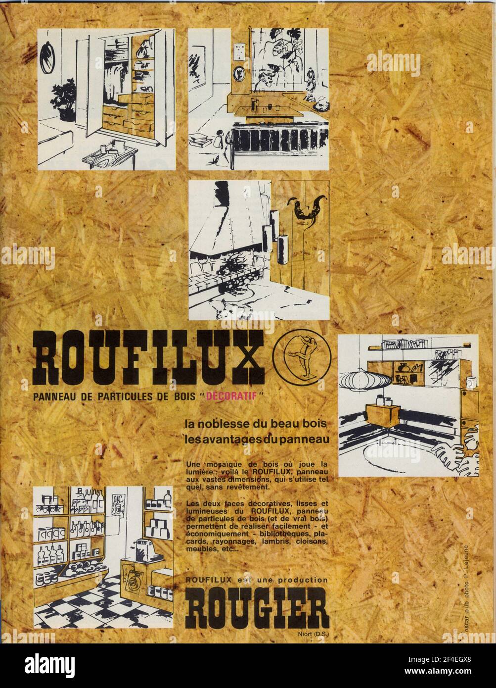Publicité ancienne RUFILUX , panneau de particules de bois décoratif . 1963 Stock Photo
