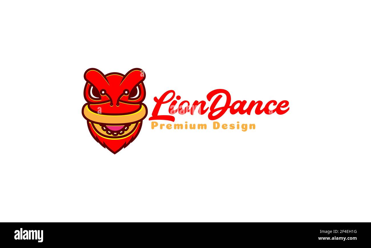 cute abstract red lion dance logo vector symbol icon design