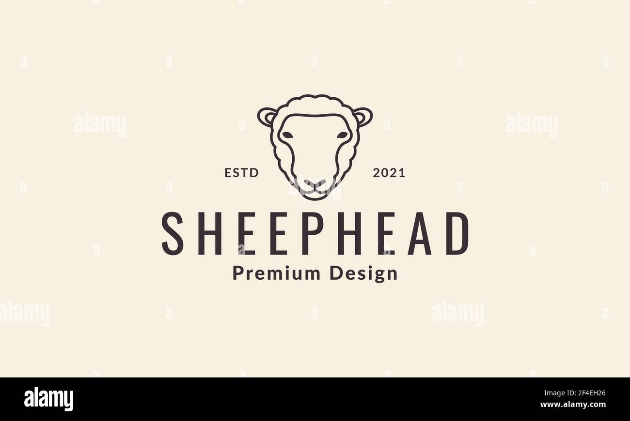 animal cute lines sheep head logo vector symbol icon design