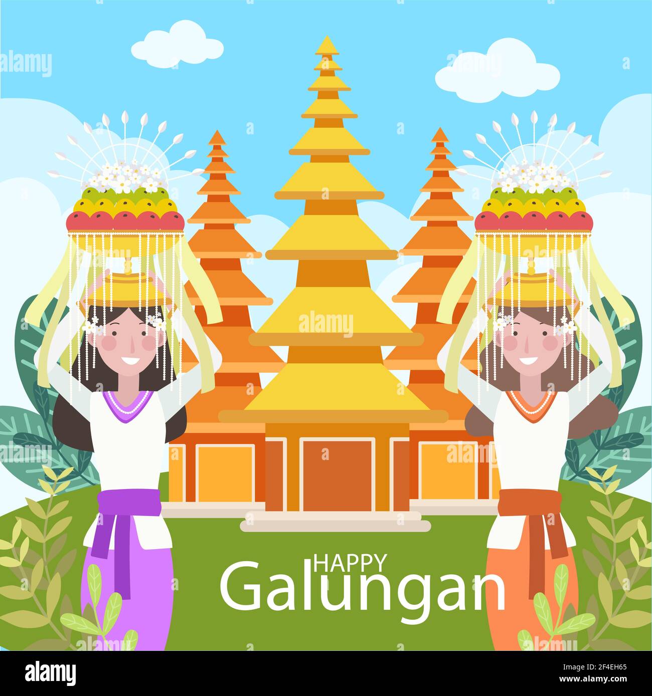 Hand drawn galungan illustration Vector illustration. Stock Vector