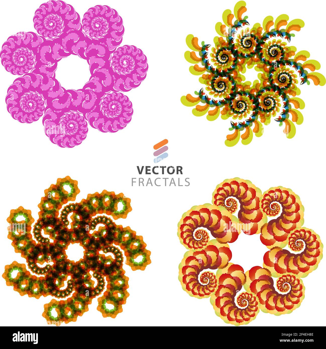 Vector colorful fractal flower creative design collection Stock Vector