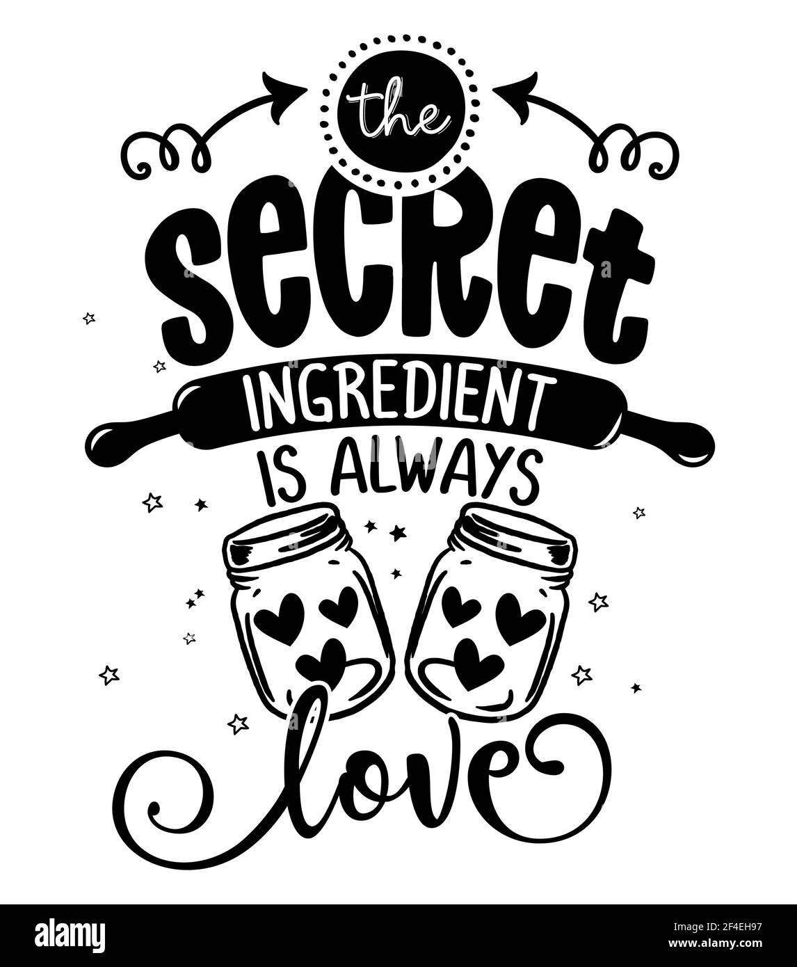 The secret ingredient is always love SASSY Calligraphy phrase for Kitchen towels. Hand drawn
