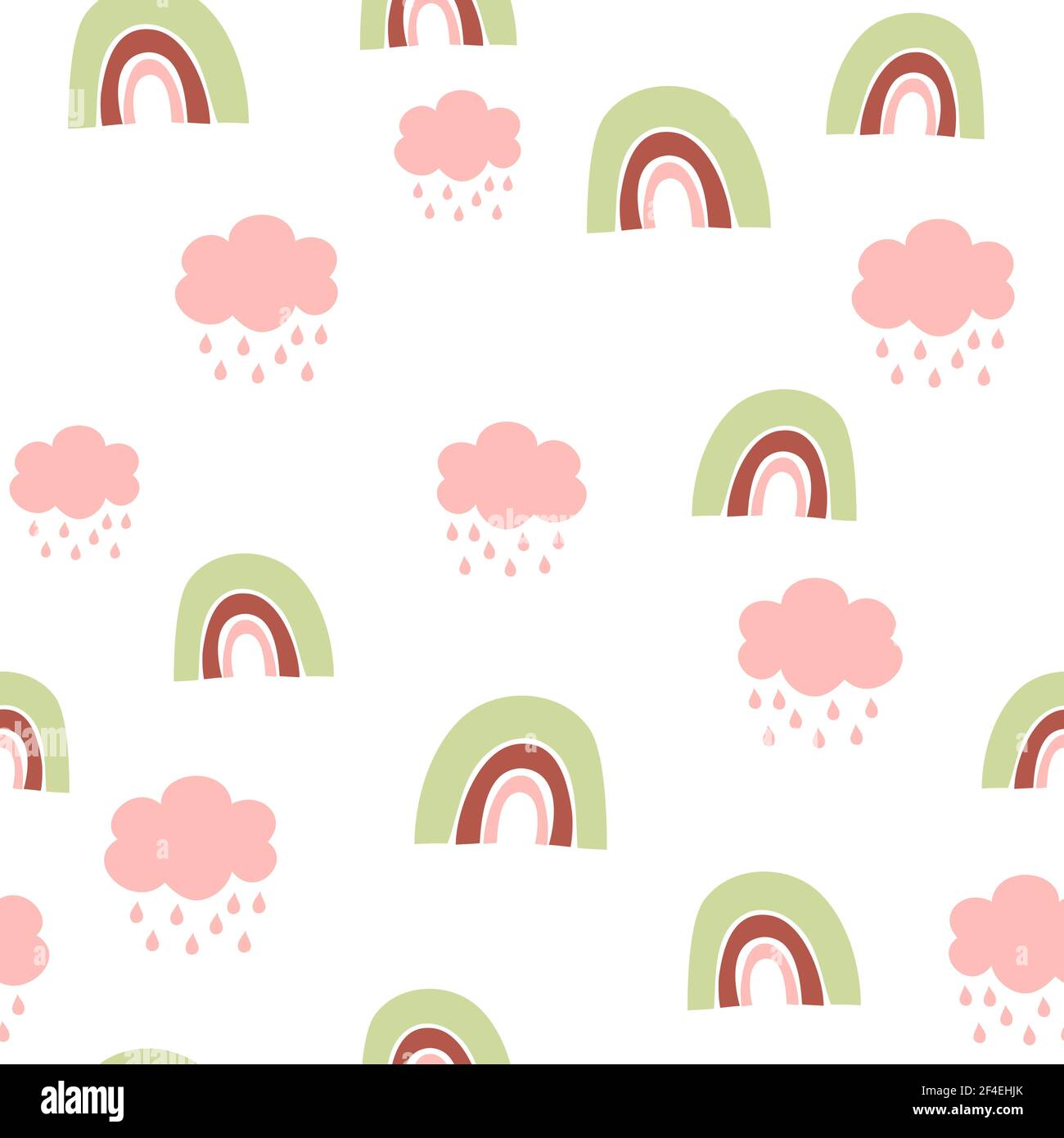 Kids hand drawn seamless pattern with colorful pastel rainbows and ...