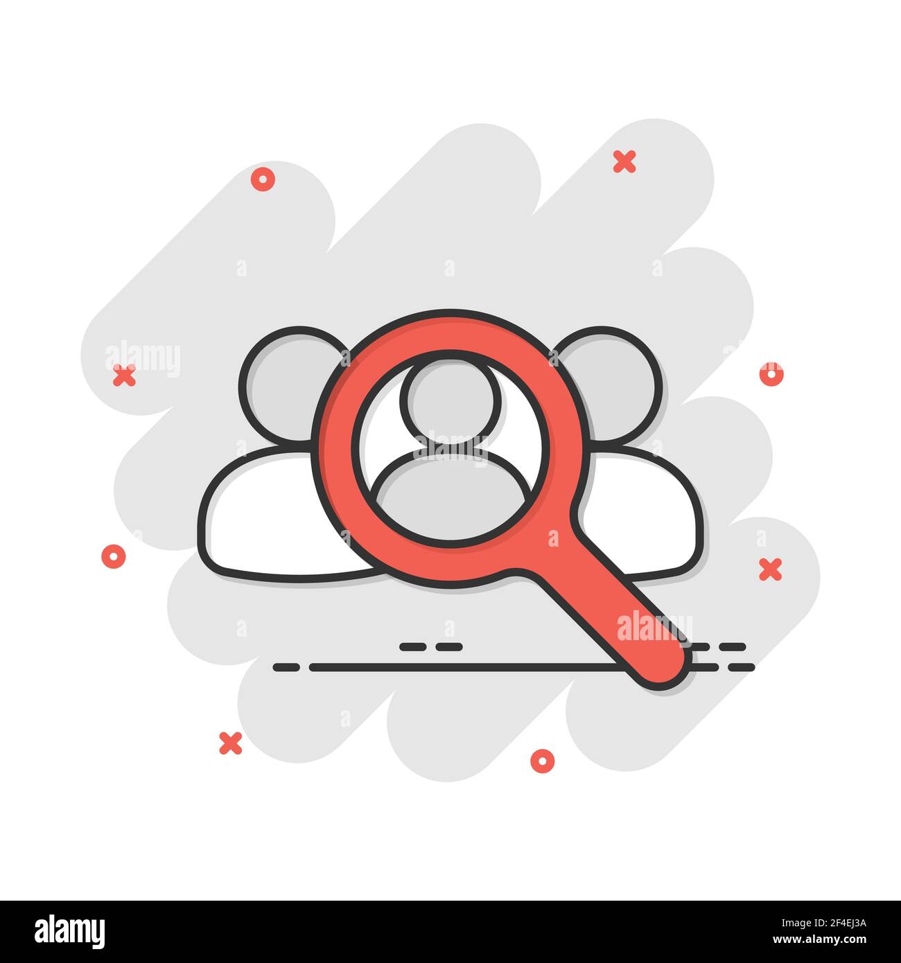 Vector cartoon search for employees and job icon in comic style. Human resource concept illustration pictogram. Focus group, public relations business Stock Vector