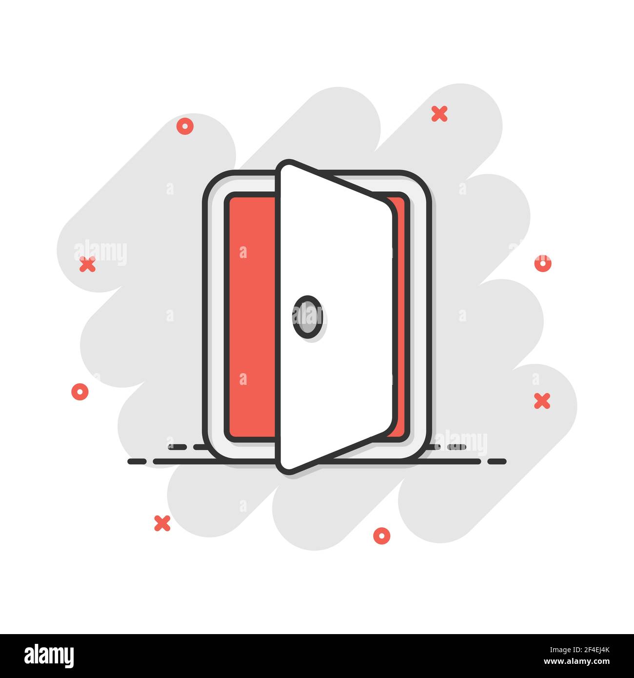 Vector cartoon entrance door icon in comic style. Exit doors concept ...