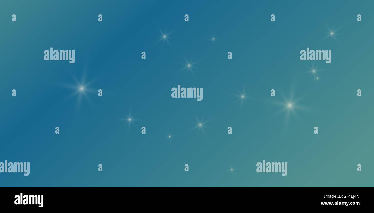 turquoise blue sapphire Gradient colorful bright background with stars flare glare lights. Vector illustration horizontal format Stock Vector