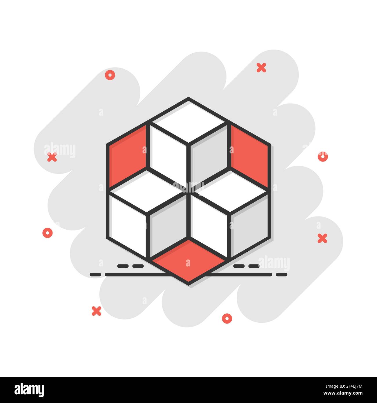 Vector cartoon blockchain technology icon in comic style. Cryptography cube block concept illustration pictogram. Blockchain algorithm business splash Stock Vector