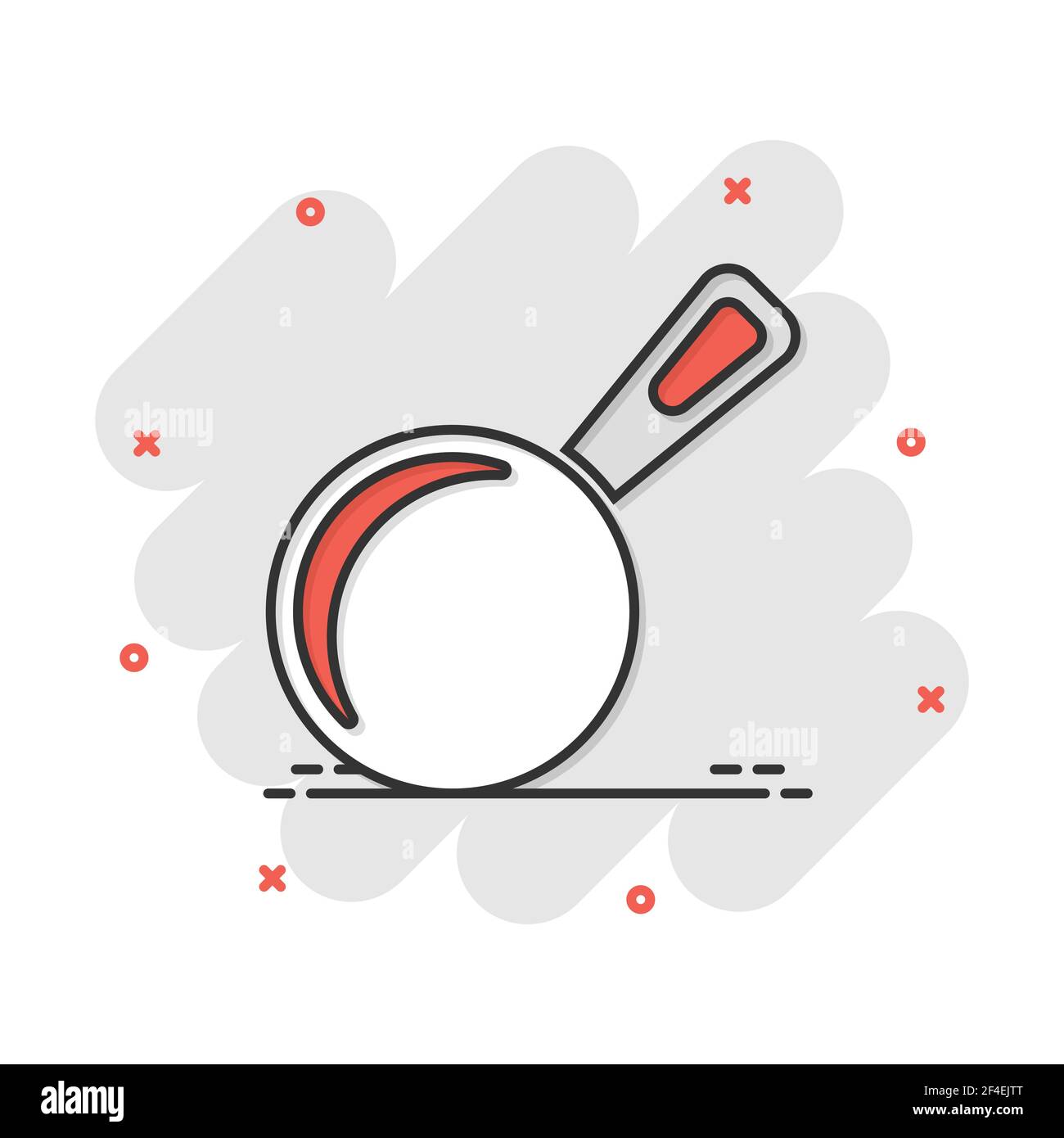 Vector cartoon frying pan icon in comic style. Cooking pan concept illustration pictogram. Skillet kitchen equipment business splash effect concept. Stock Vector