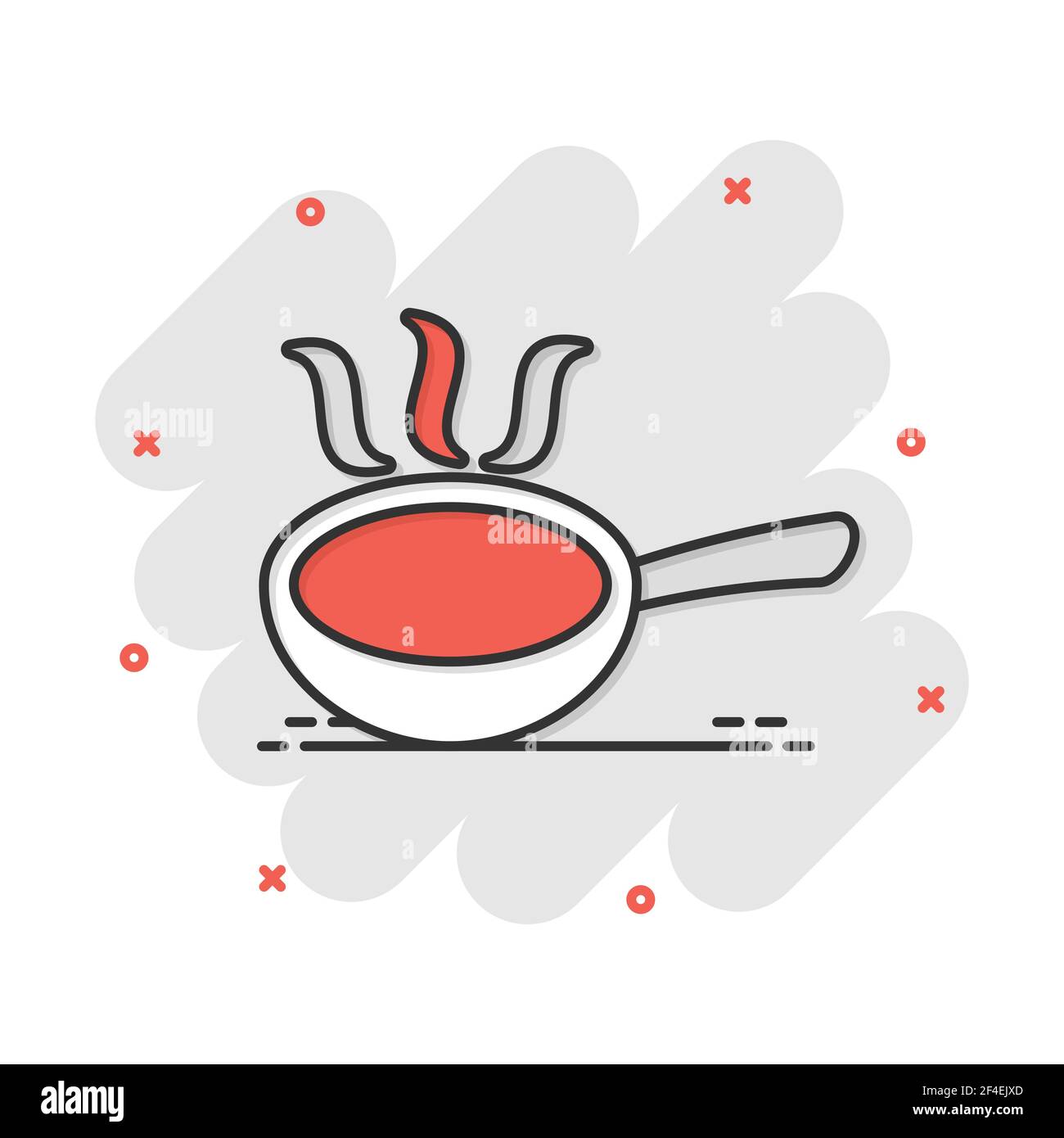 Vector cartoon frying pan icon in comic style. Cooking pan concept illustration pictogram. Skillet kitchen equipment business splash effect concept. Stock Vector