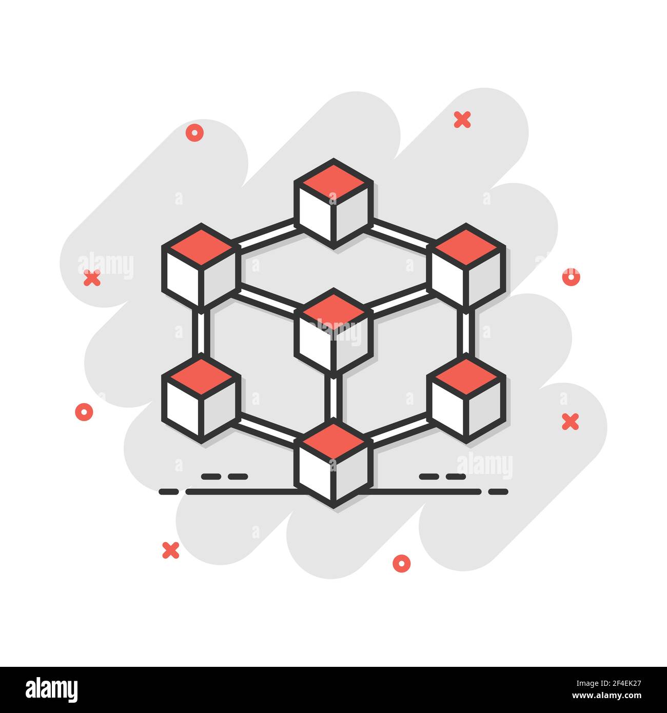 Vector cartoon blockchain technology icon in comic style. Cryptography cube block concept illustration pictogram. Blockchain algorithm business splash Stock Vector