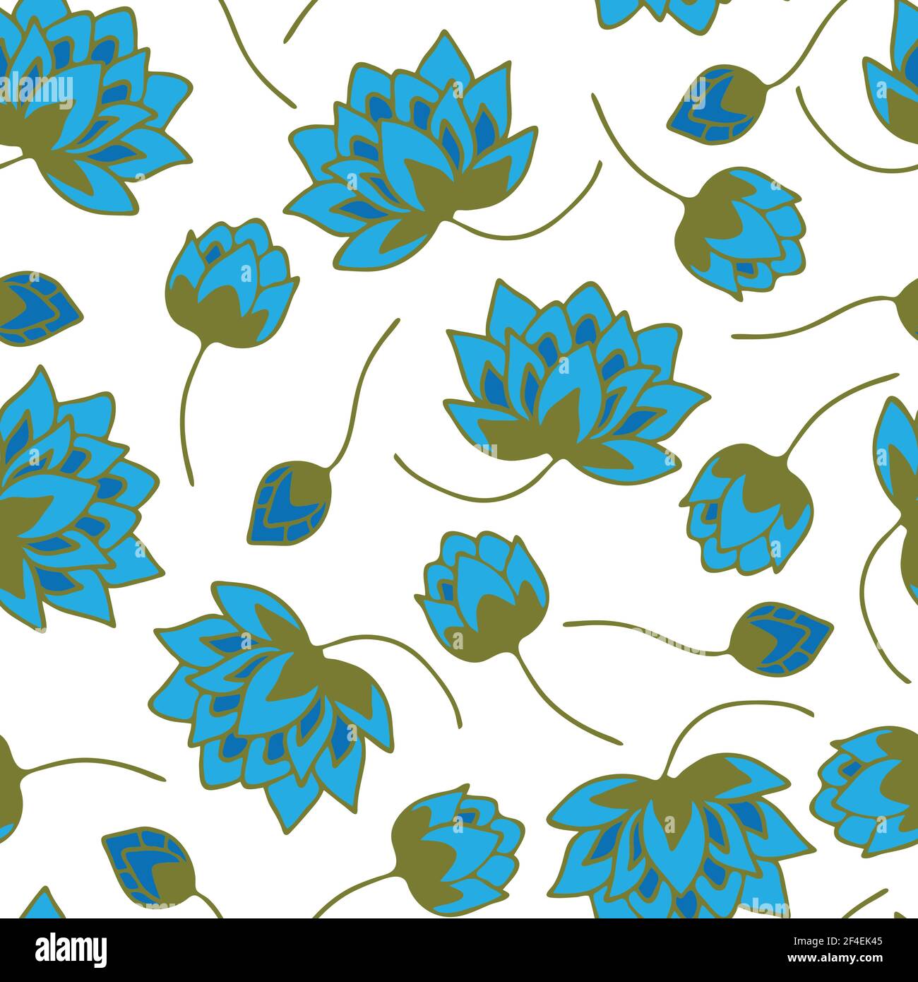 Seamless vector pattern with blue flowers on white background. Simple ...