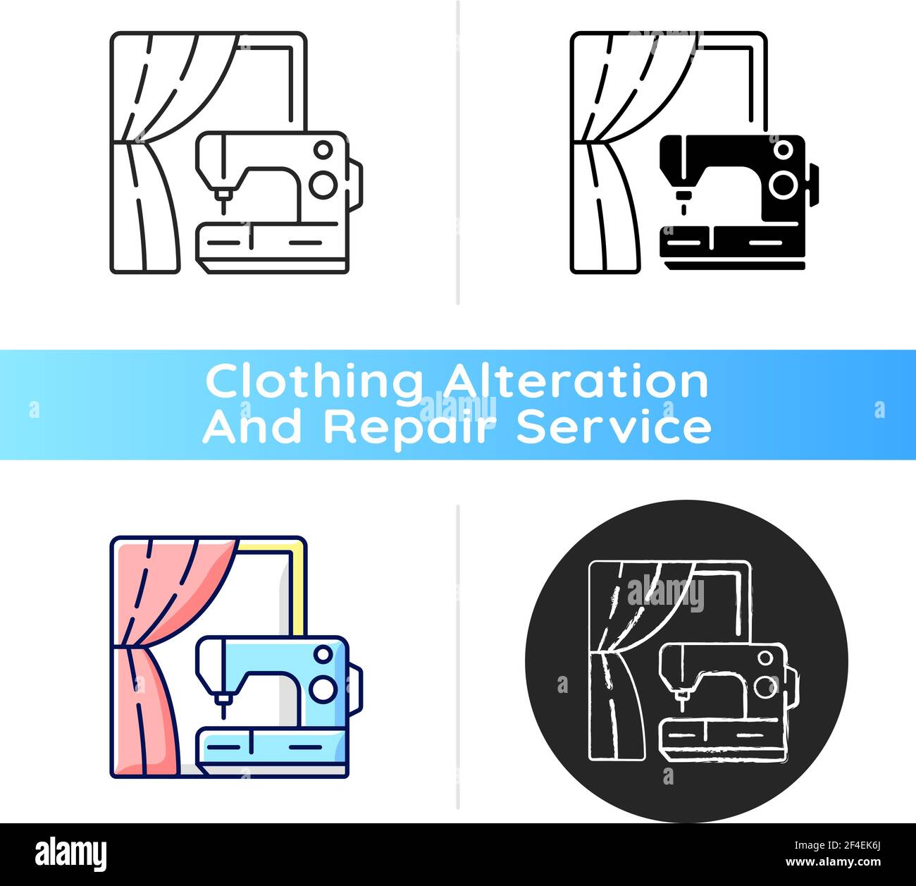 Curtain sewing and alteration black linear icon Stock Vector
