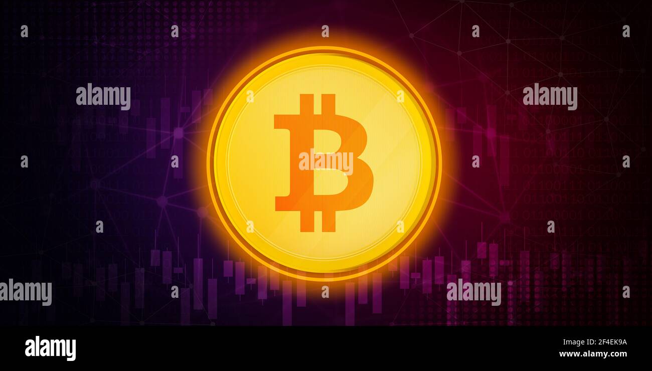 Beautiful Glowing Bitcoin Technology Concept with colorful background ...