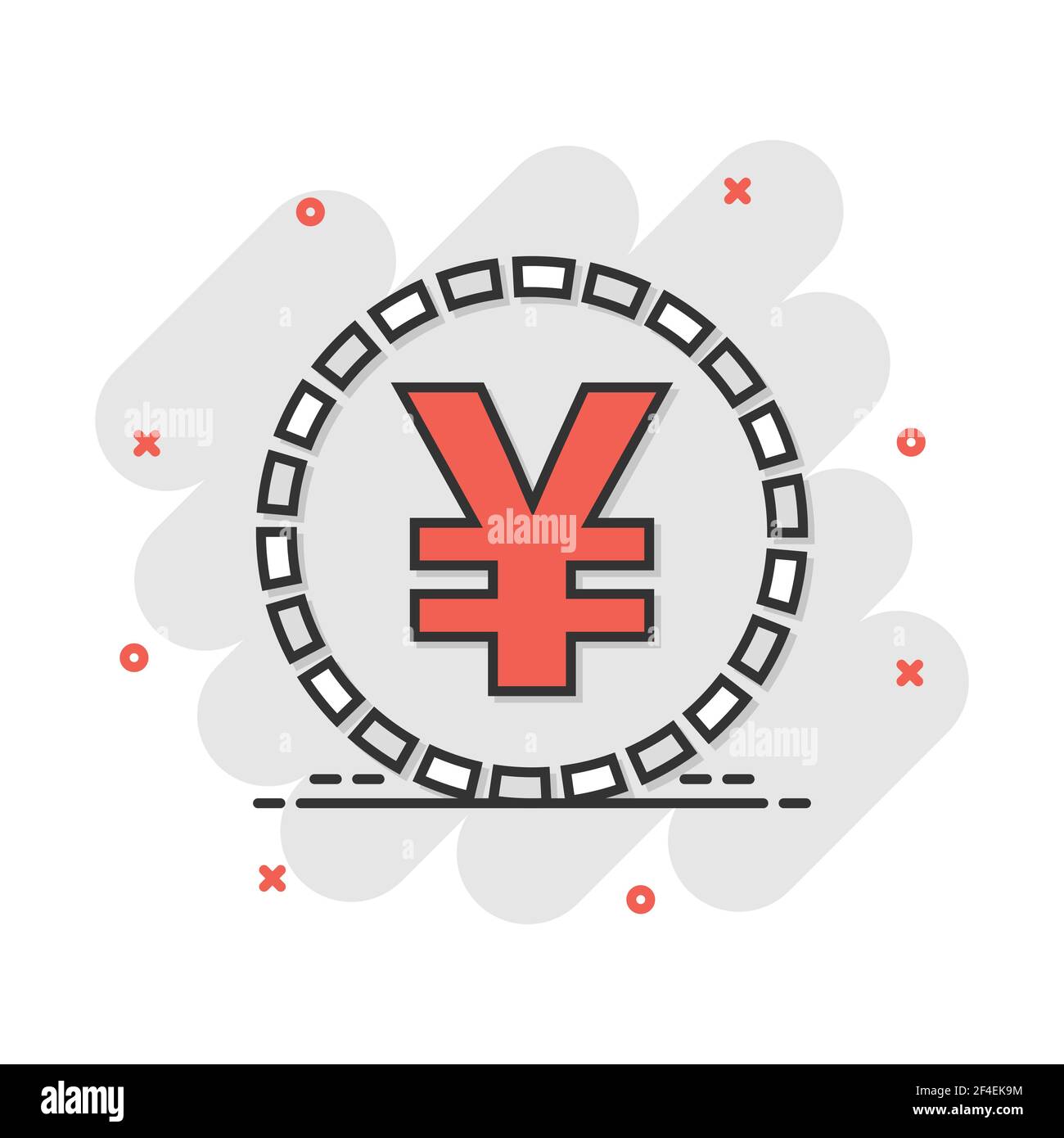 Vector cartoon yen, yuan money currency icon in comic style. Yen coin concept illustration pictogram. Asia money business splash effect concept. Stock Vector