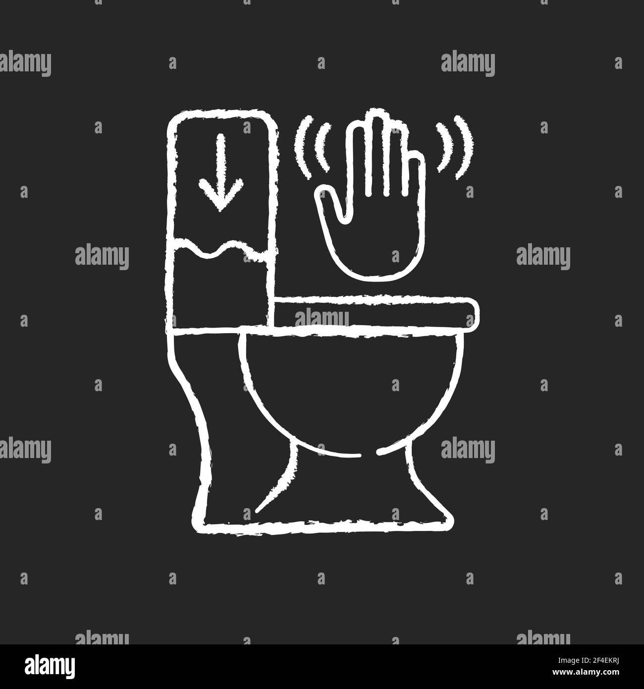 Touchless toilet flush chalk white icon on black background Stock ...