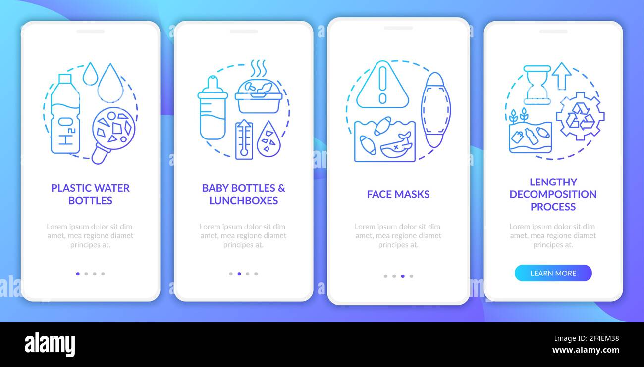Top environmental challenges onboarding mobile app page screen with concepts Stock Vector