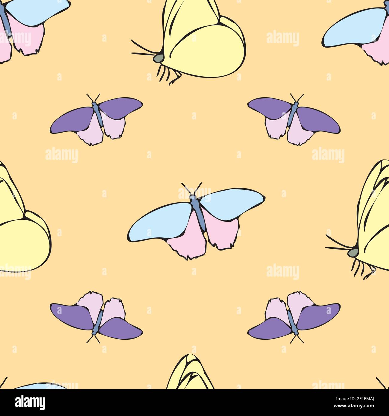 Vector pastel white background butterfly seamless pattern. butterflies ...