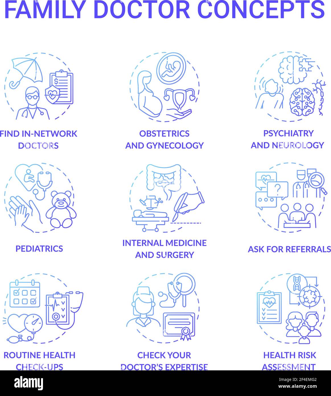 Family doctor blue gradient concept icons set Stock Vector Image & Art ...