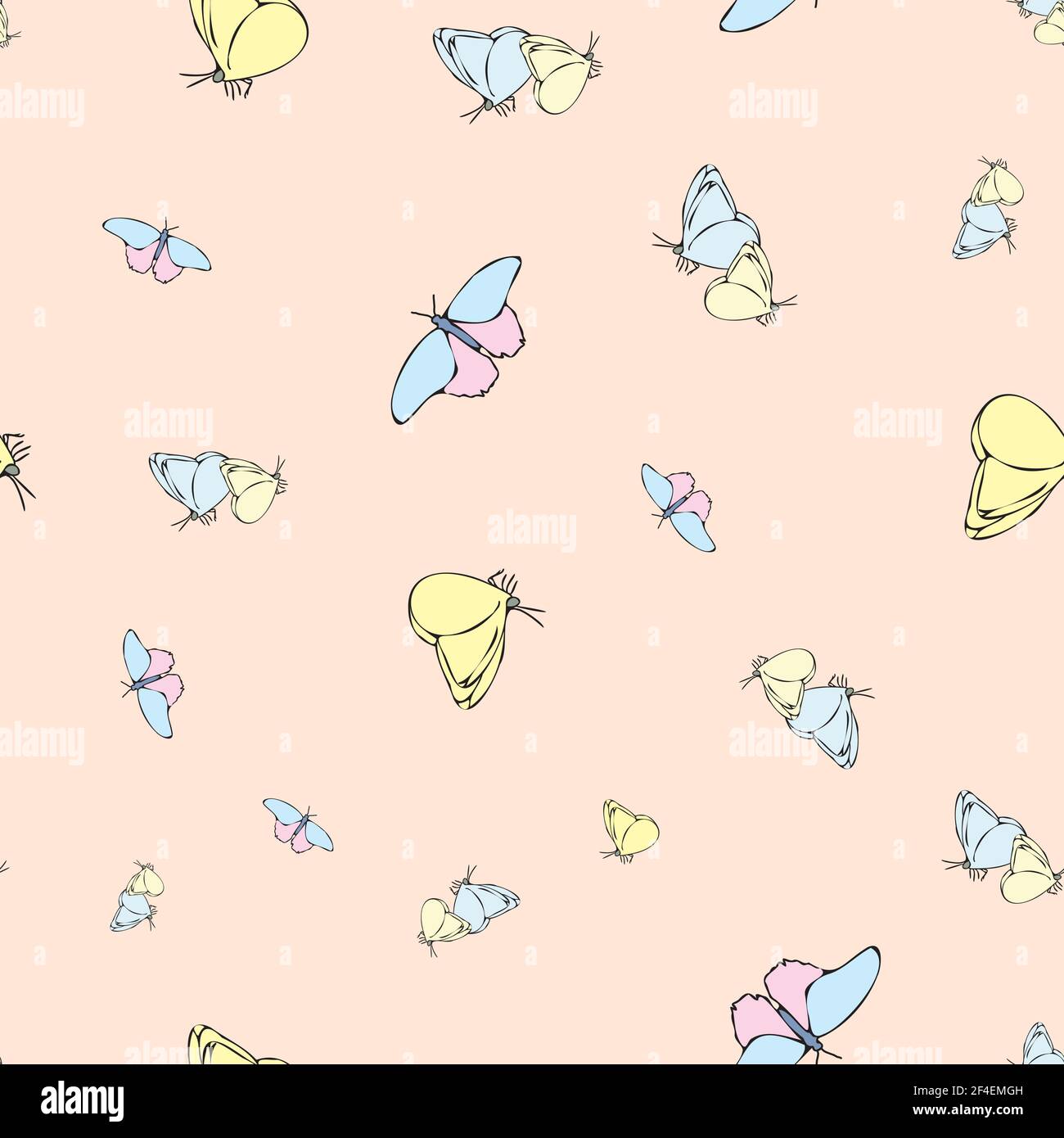 Vector pastel white background butterfly seamless pattern. butterflies ...