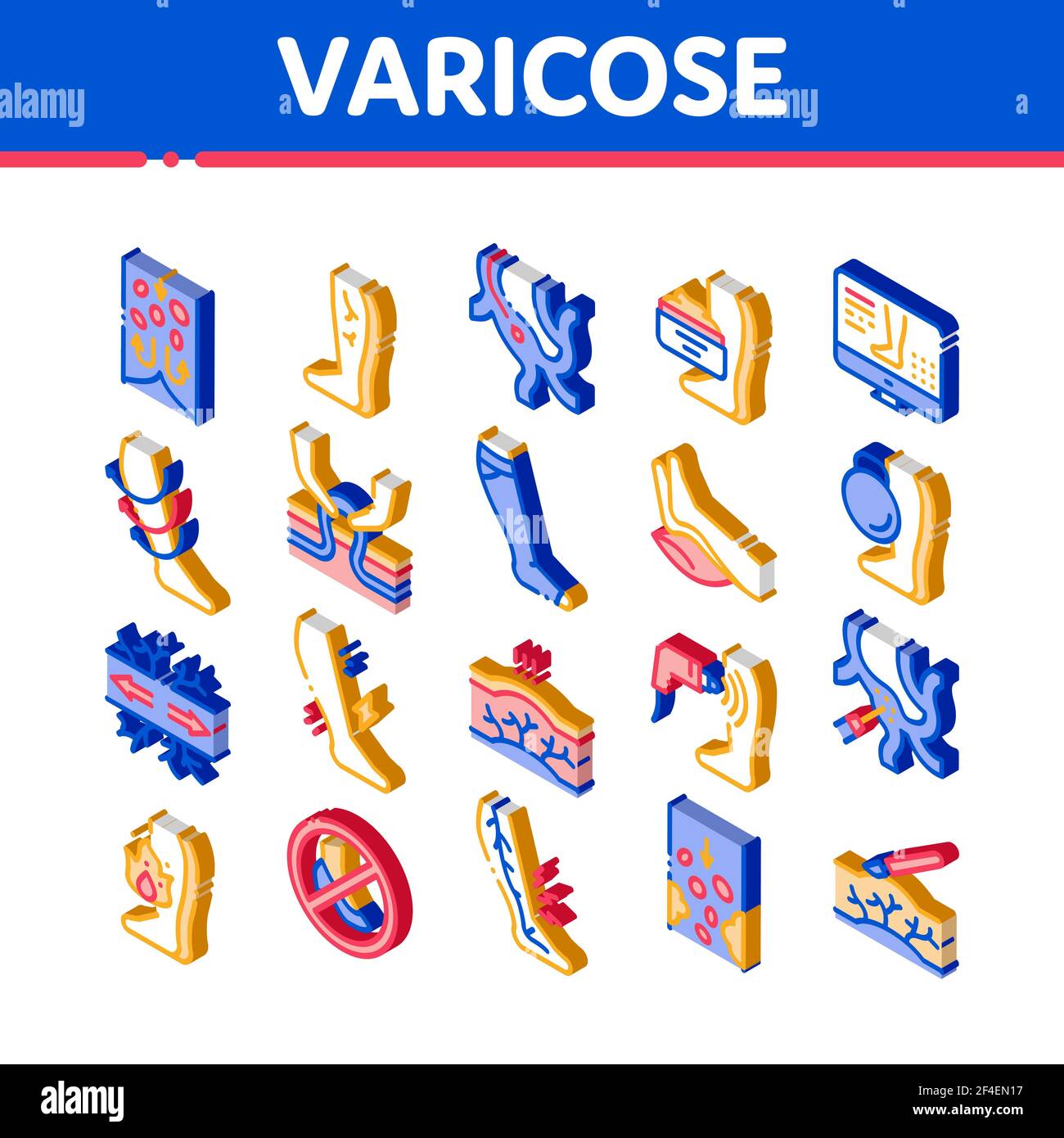 Varicose Veins Disease Isometric Icons Set Vector Stock Vector Image ...