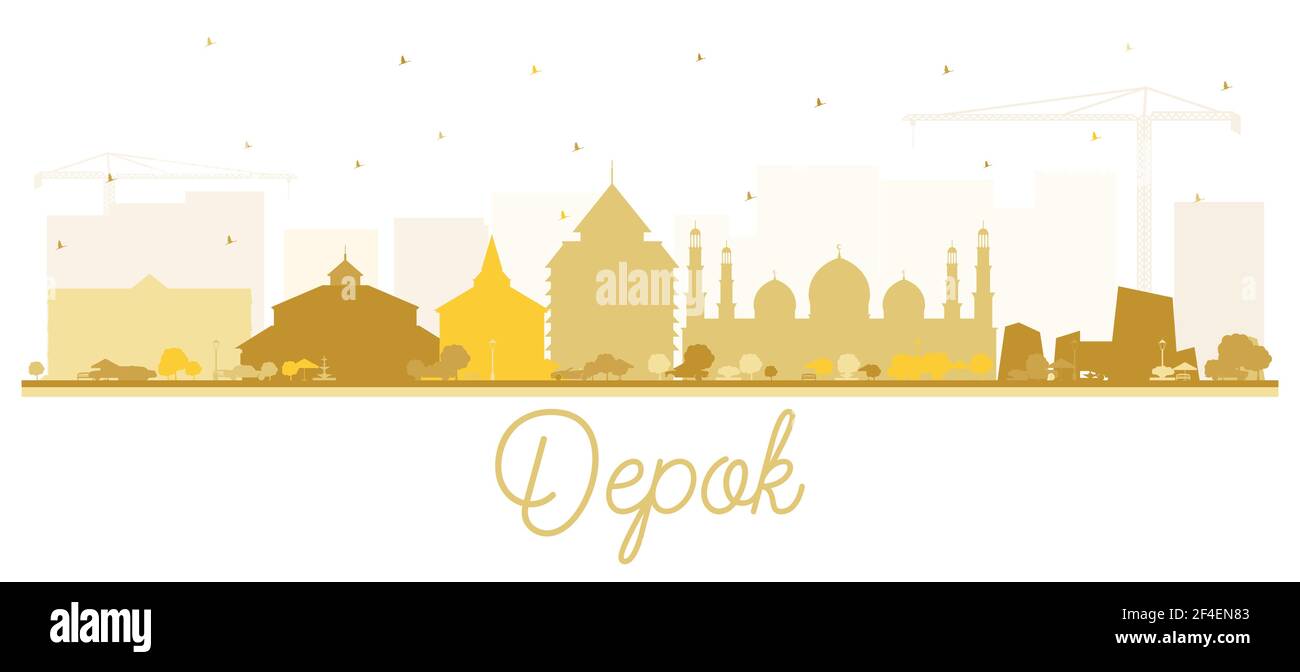 Depok Indonesia City Skyline Silhouette with Golden Buildings Isolated on White. Vector Illustration. Business Travel and Concept. Stock Vector