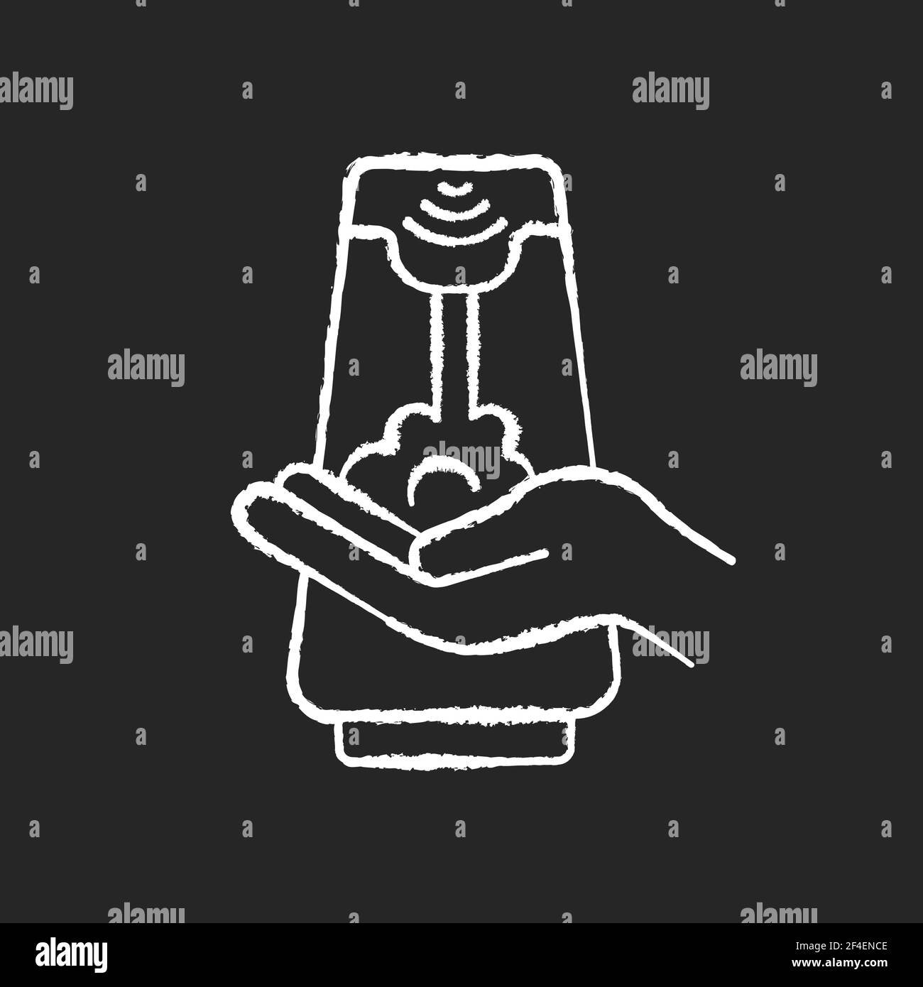 Touchless soap dispenser chalk white icon on black background Stock Vector