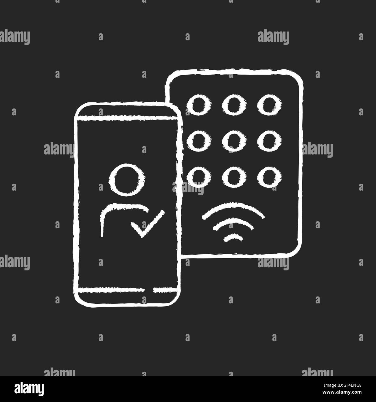Detecting mobile credentials chalk white icon on black background Stock Vector