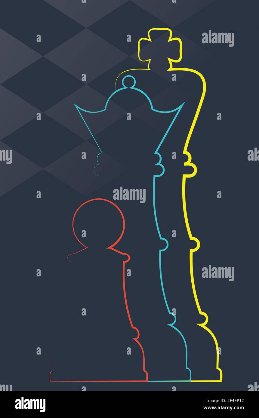 Abstract chess figures of the king, queen, and pawn line art design ...