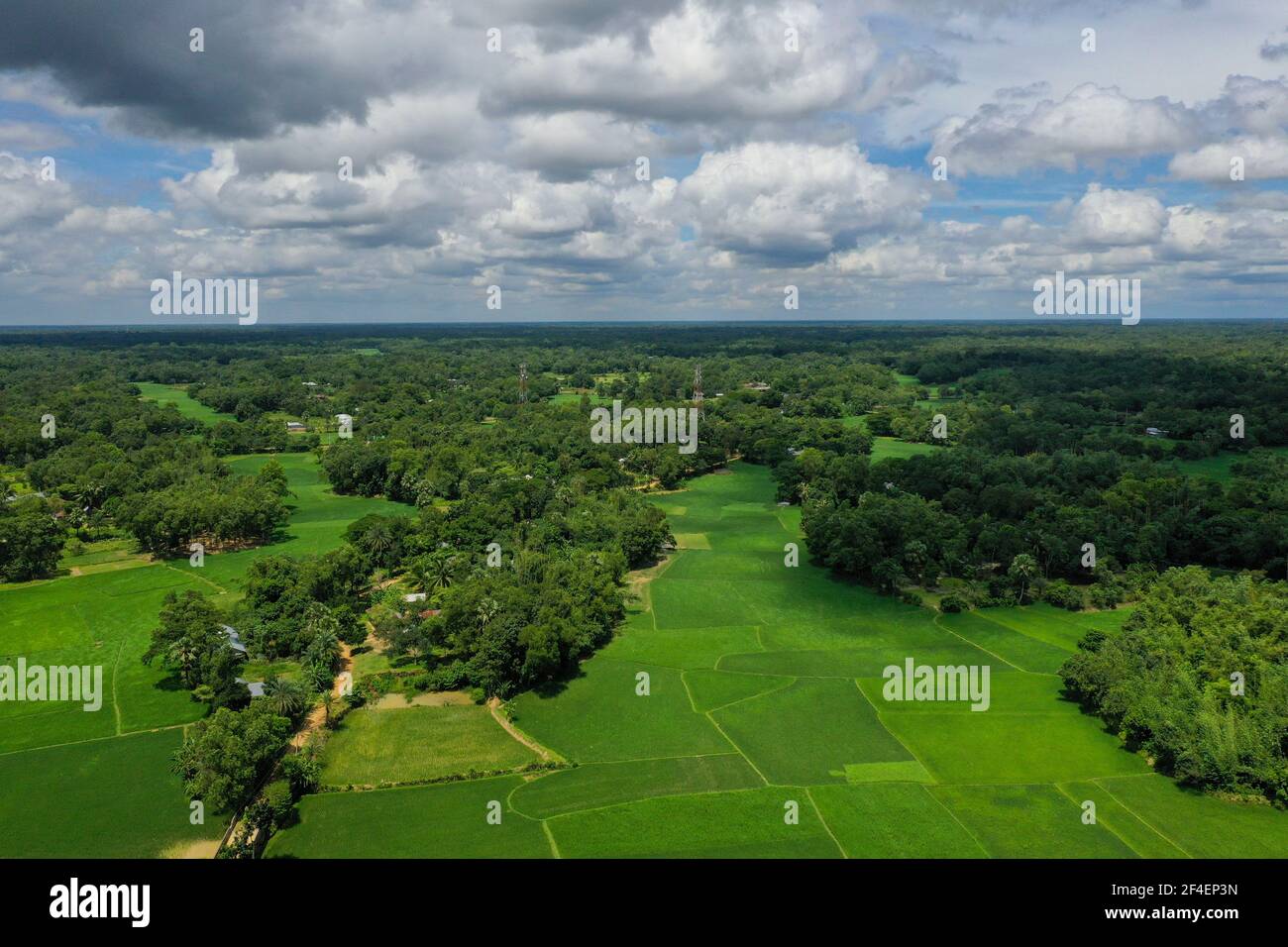 An aerial view of rural area and agricultural lands of Bhaluka of ...