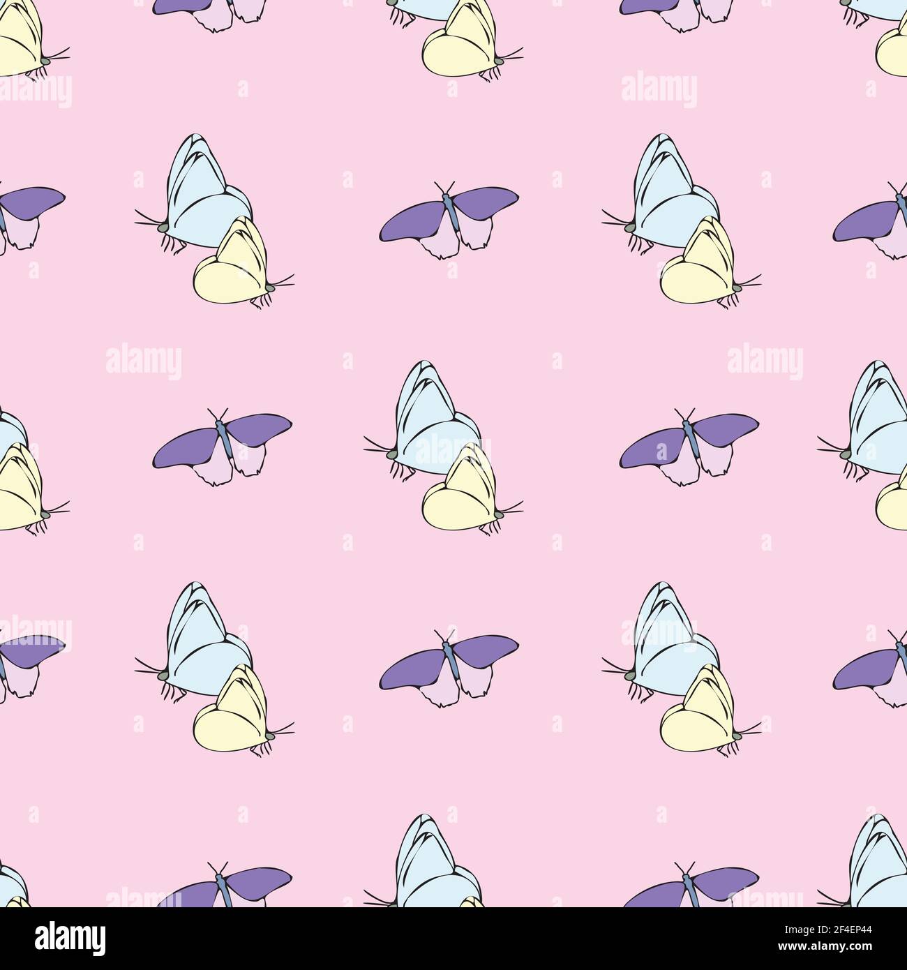 Vector pastel pink white background butterfly seamless pattern ...