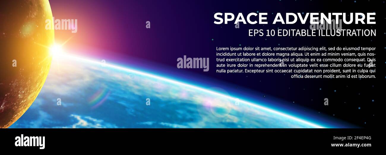 Panorama of Distant Planet and its Moon in Deep Space. Realistic Vector ...