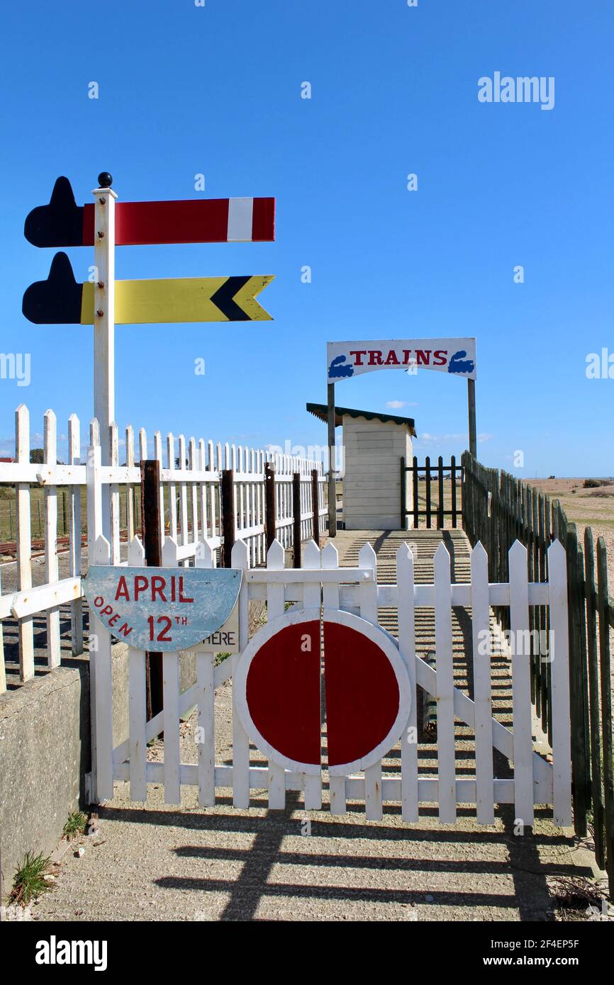 Hayling Island seaside railway. Way out from Eastoke station next to signals. Stock Photo
