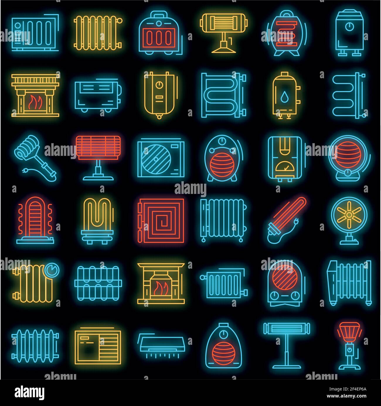 Electric heater icon set. Outline set of electric heater vector icons