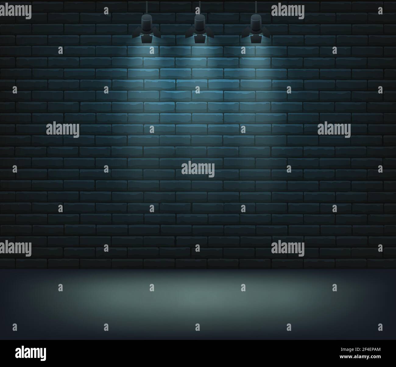 Lighted stage with blue wall behind, vector background Stock Vector