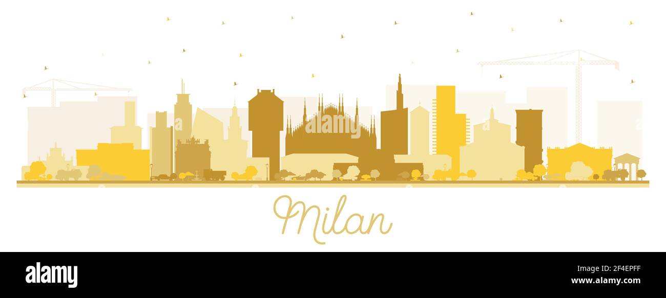 Milan Italy City Skyline Silhouette with Golden Buildings Isolated on White. Vector Illustration. Business Travel and Concept. Stock Vector