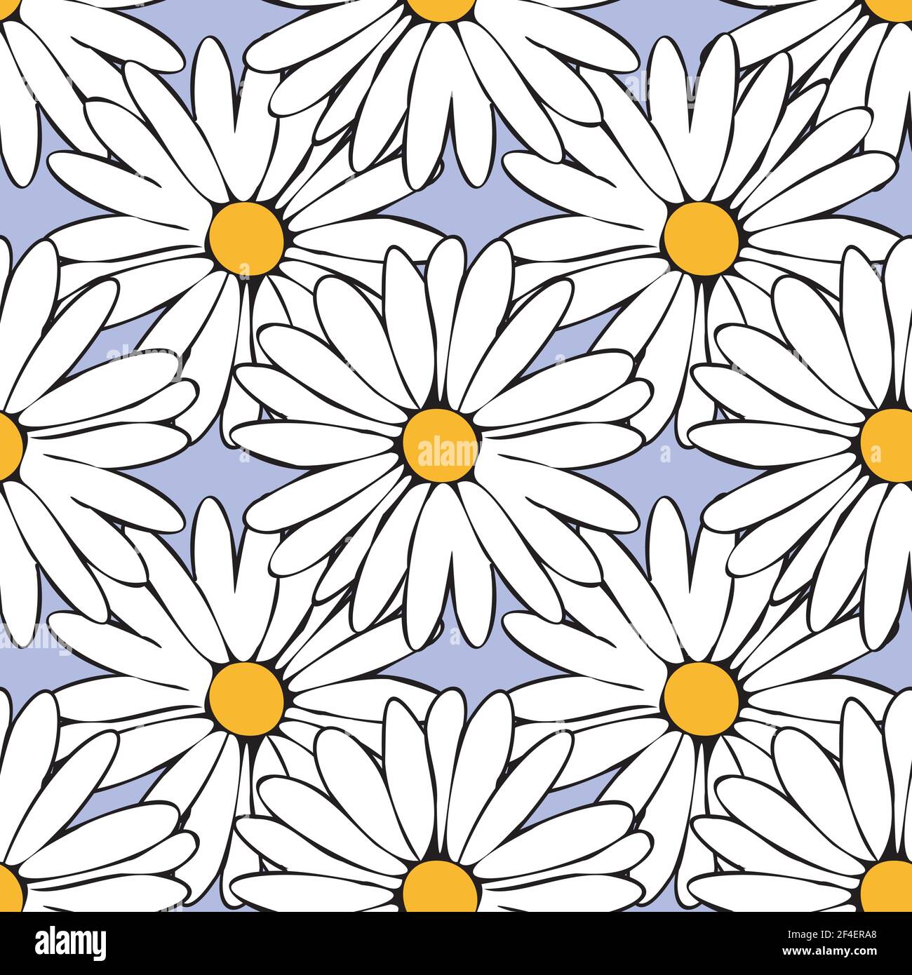 Vector pastel blue background daisy flowers seamless pattern ...