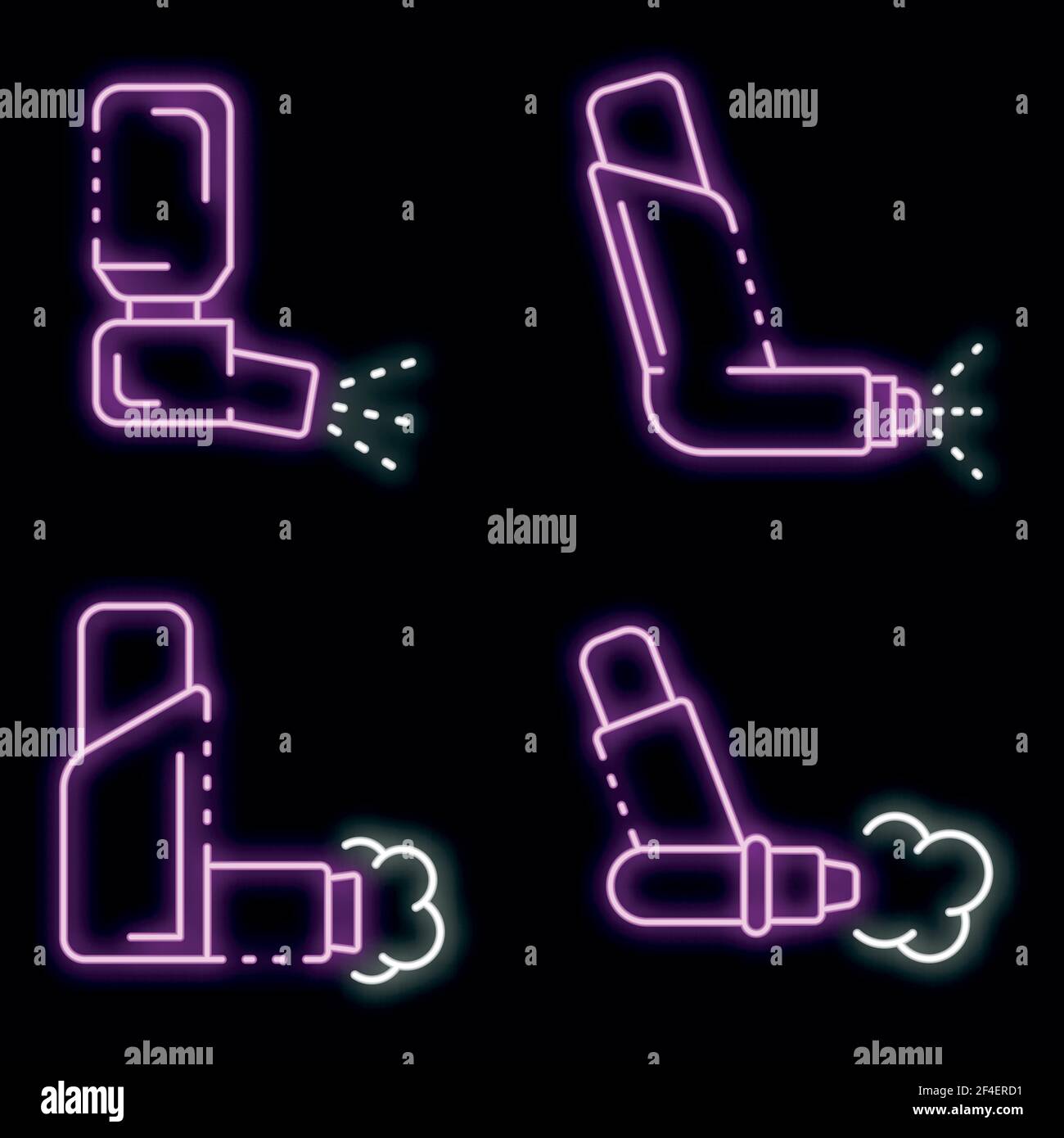Inhaler icons set. Outline set of inhaler vector icons neon color on ...