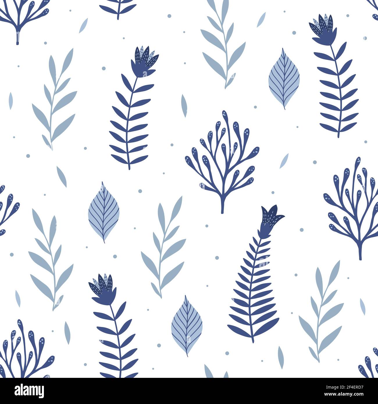 Seamless pattern with blue flowers and leaves. Creative floral texture ...
