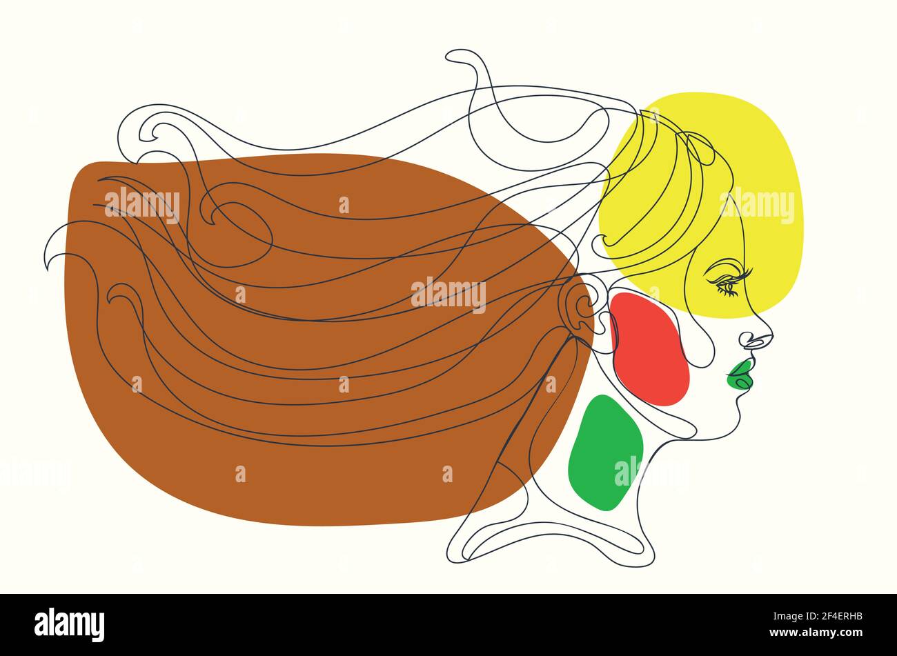 Abstract line art female portrait in profile with colorful shapes ...