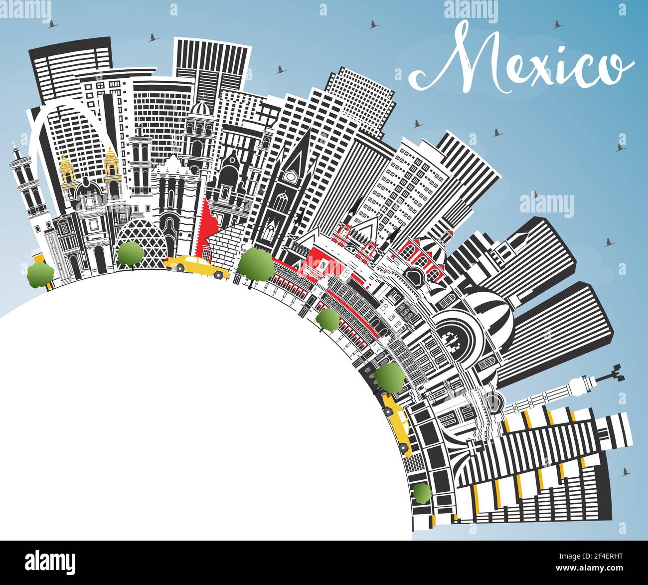 Mexico City Skyline with Gray Buildings, Blue Sky and Copy Space ...