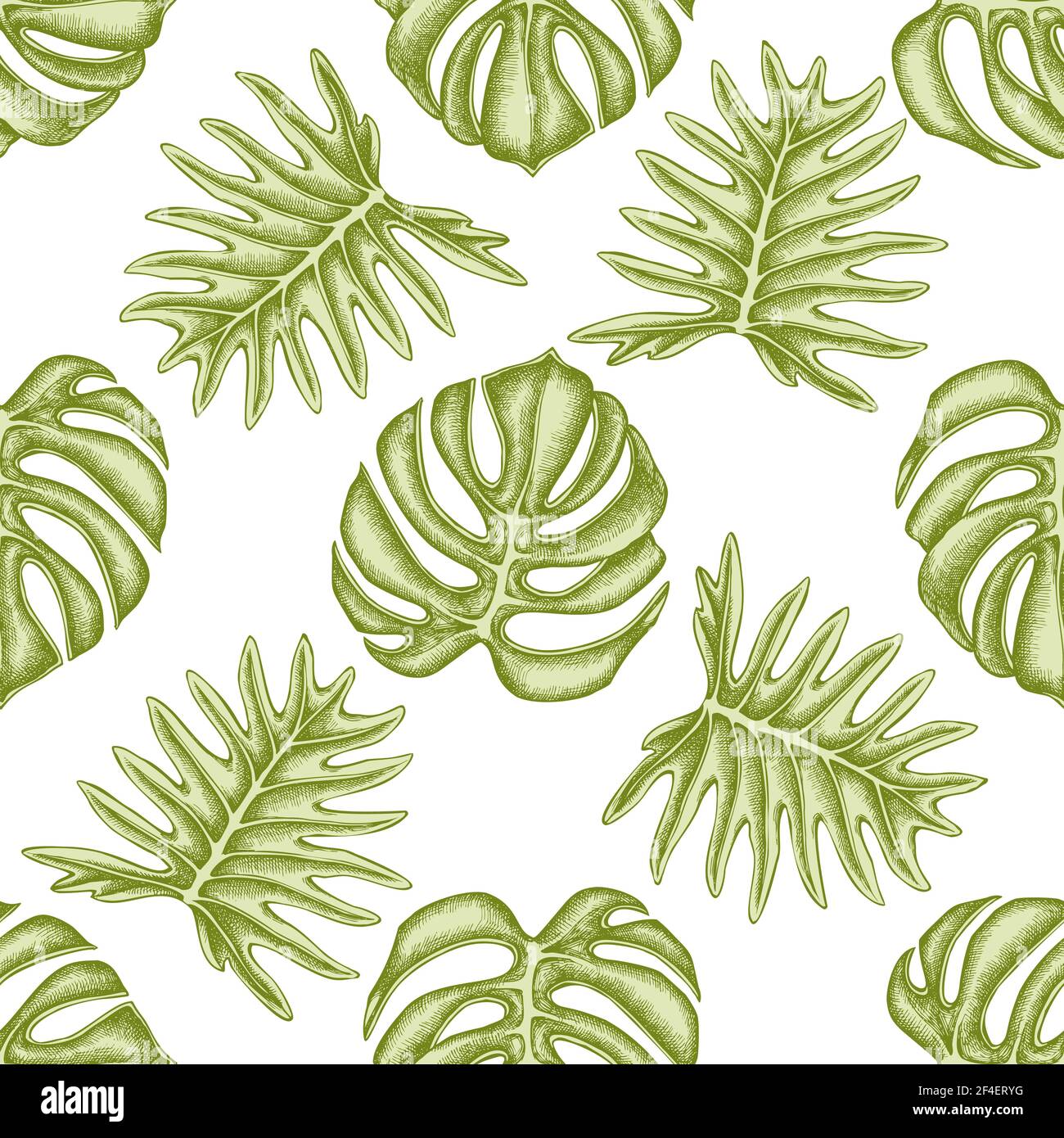 Seamless pattern with hand drawn pastel monstera Stock Vector