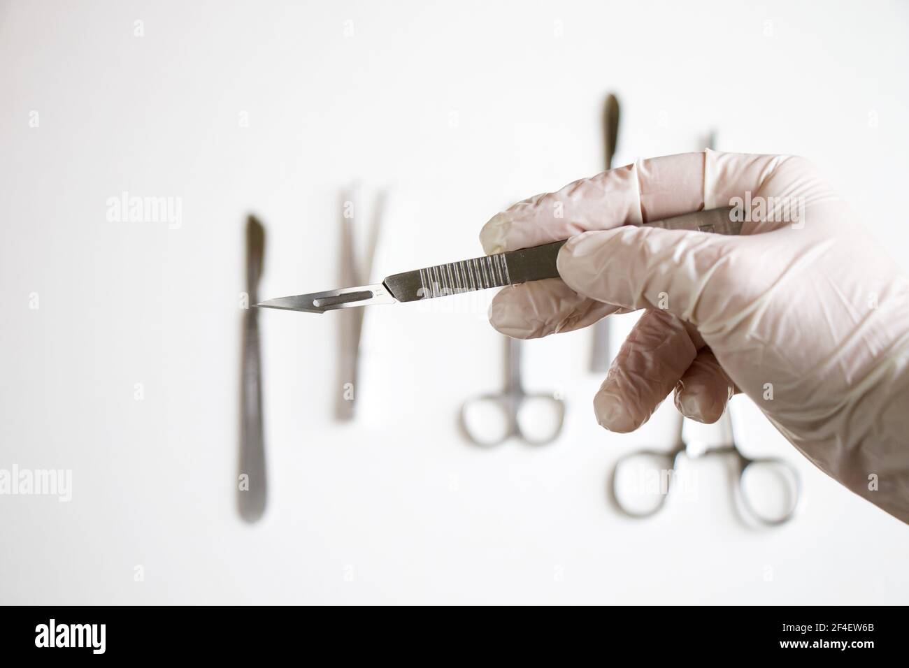 A doctor hand with glove holding a surgery knife Stock Photo - Alamy