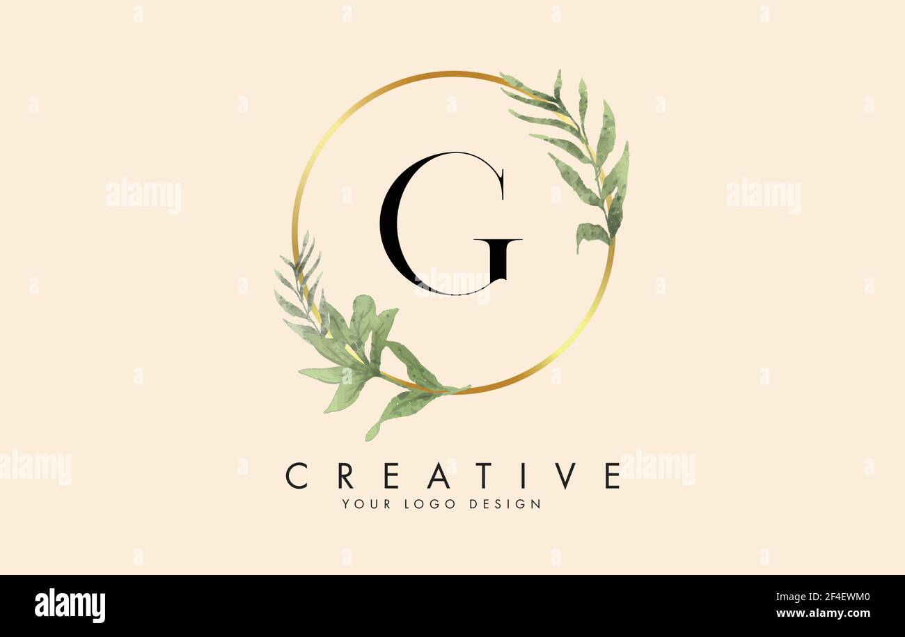G Letter Logo Design With Golden Circles And Green Leaves On Branches Around It Vector Illustration With G Letter For Personal Branding Corporate B Stock Vector Image Art Alamy