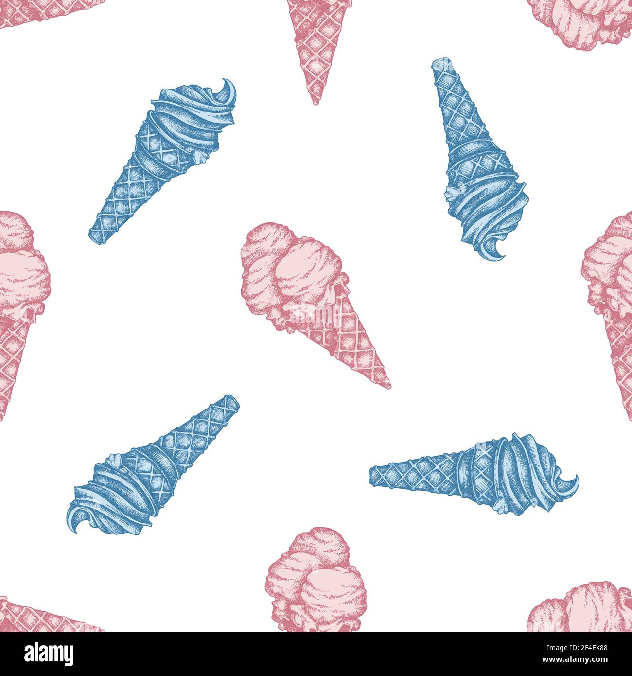 Seamless pattern with hand drawn pastel ice cream cones Stock Vector