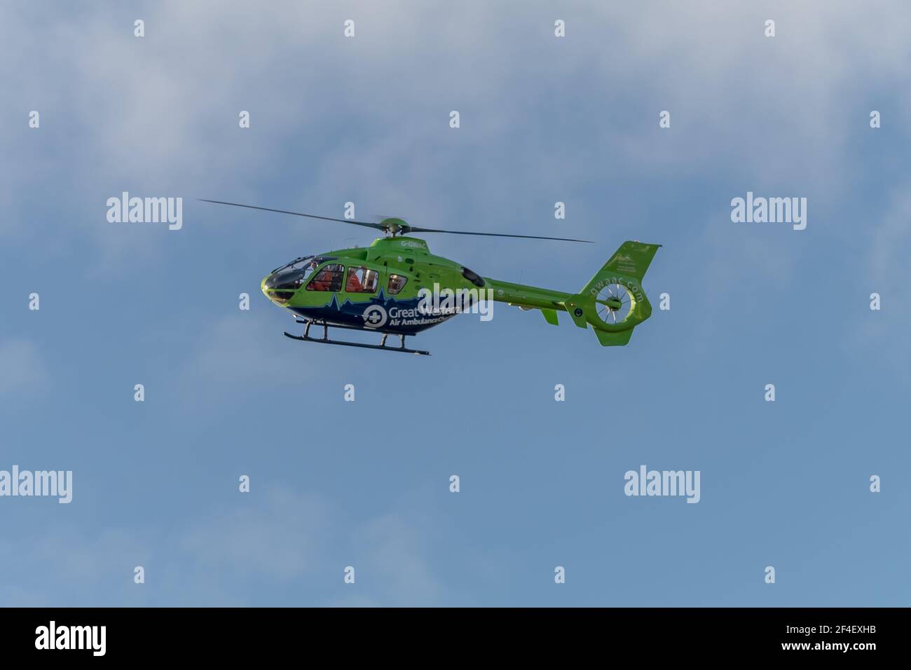 The air ambulance looking for somewhere to land Stock Photo