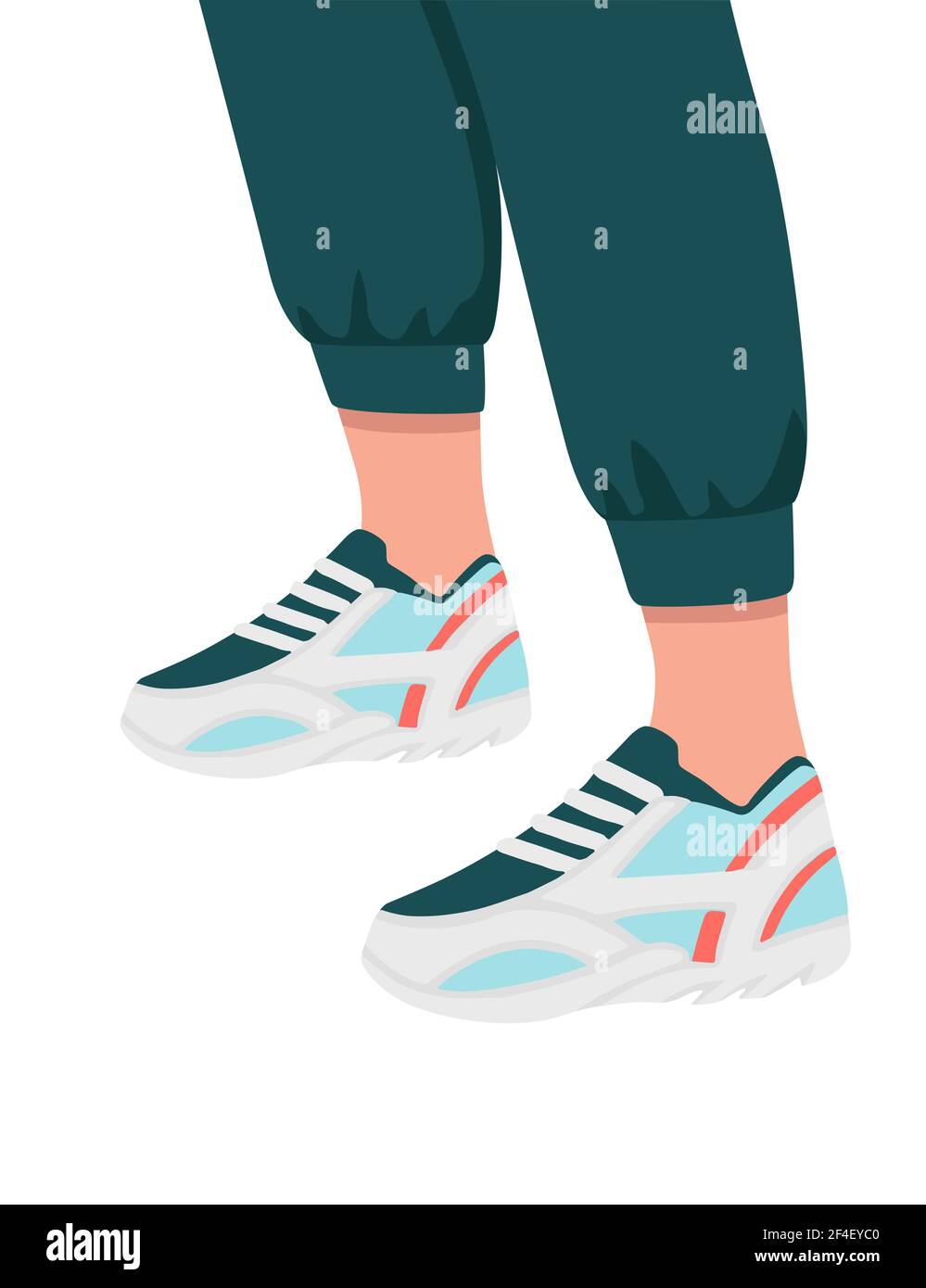 Sneakers dressed on feet shoes colored design sports casual wear vector