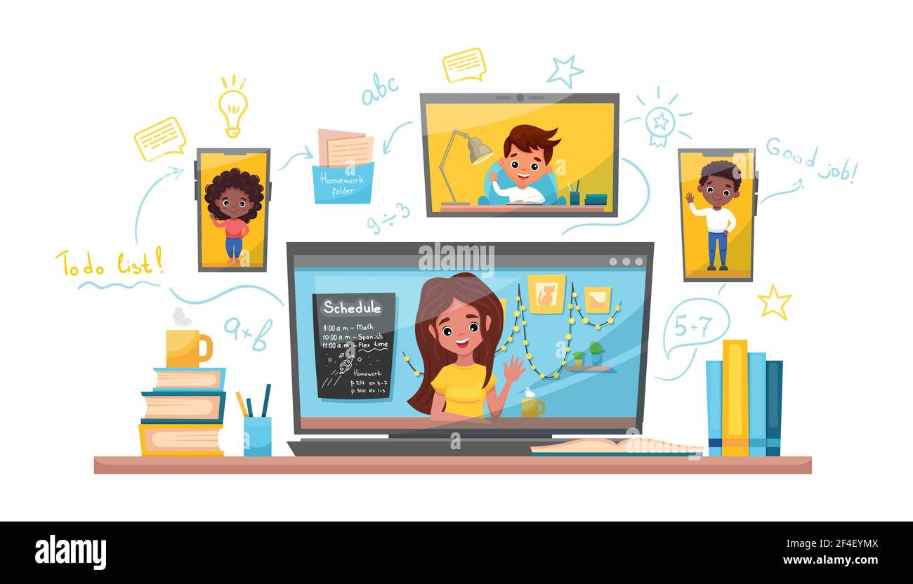 Online learning vector stock illustration. Study at home, online test ...