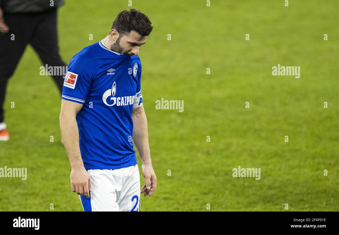 Sead Kolasinac (S04) Schalke 04 - Borussia Mönchengladbach 20.03.2021, Fussball, 1. Bundesliga, Saison 2020/21  Moritz Müller/Pool via Mika Volkmann O Stock Photo