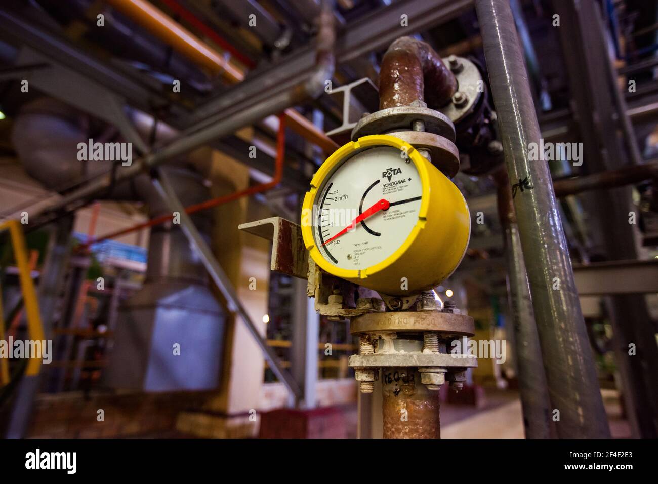 Caustic chemical plant. Yokogawa soduim hypochlorite flow meter. Low