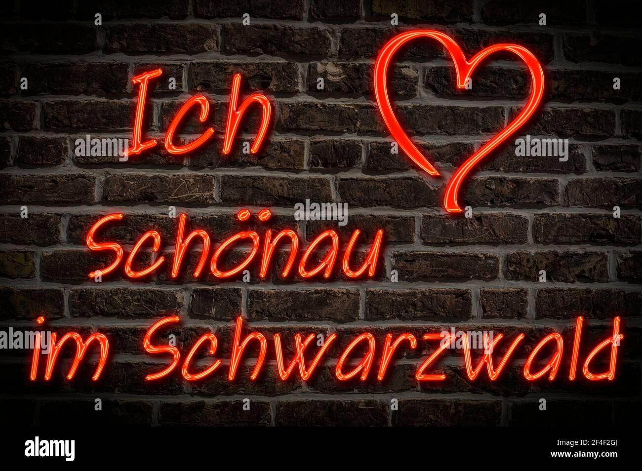 Leuchtreklame, Ich liebe Schönau im Schwarzwald, Baden-Württemberg, Deutschland, Europa | Illuminated advertising, I love Schönau im Schwarzwald, Bade Stock Photo